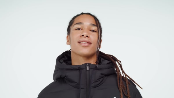 Schwarz Essentials Climawarm 3-Streifen Puffer Daunenjacke mit Kapuze