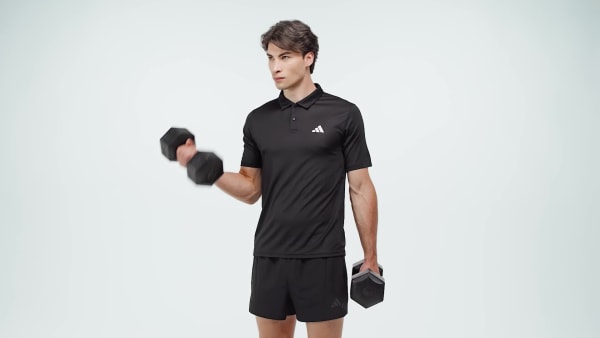 สีดำ เสื้อโปโล WORKOUT ESSENTIALS BASE