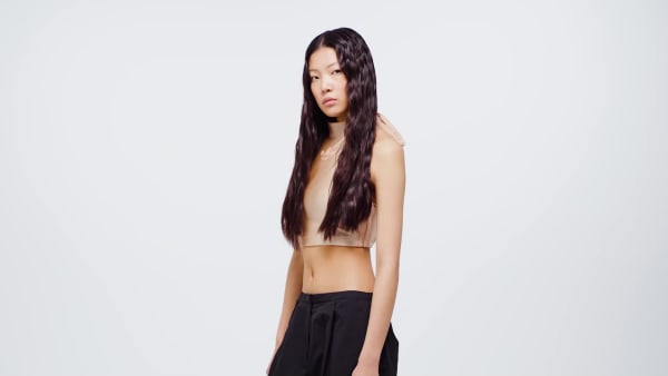 Bezowy Koszulka Tie-Neck Crop