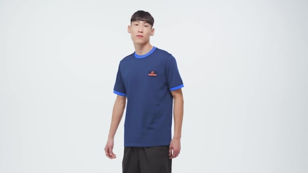 ブルー コントラスト 半袖Tシャツ