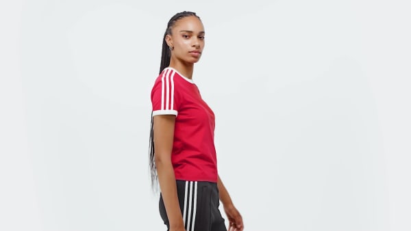 สีแดง เสื้อยืดทรงสลิม 3-Stripes