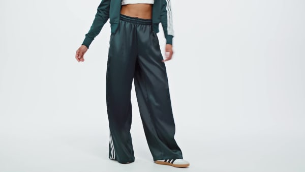 グリーン アディカラー サテン ワイドレッグ トラックパンツ