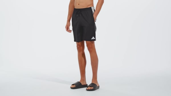 Svart 3-Stripes Badeshorts, 8-Inch