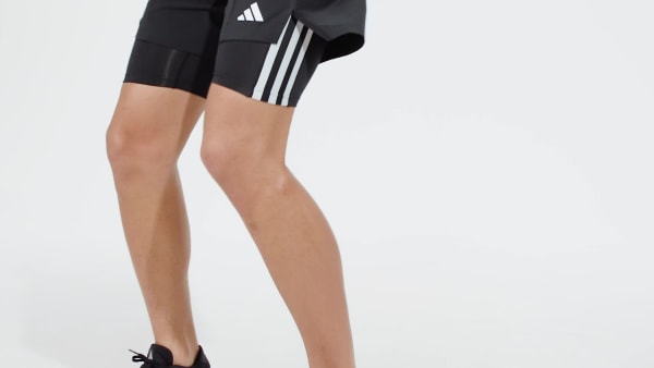 Μαύρο Κοντό Κολάν προπόνησης συμπίεσης TECHFIT με τις τρεις χαρακτηριστικές ρίγες της adidas