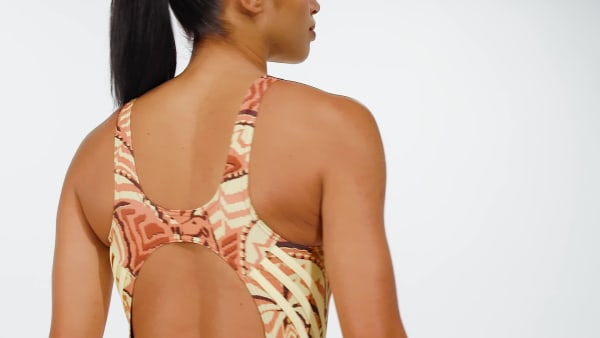 Brown adidas x FARM Rio 3-Stripes Swimsuit