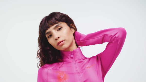 Pink Half-Zip Graphic Football Long-Sleeve trøje