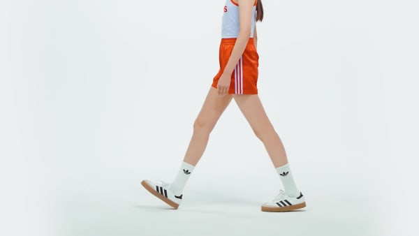 Orange adidas Originals Satinshorts, Nadelstreifen