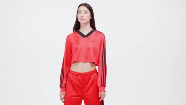 adidas Adicolor Soccer Jacquard Crop Long-Sleeve Top - Red