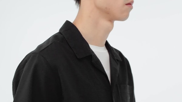 Preto Camisa em Seersucker Essentials