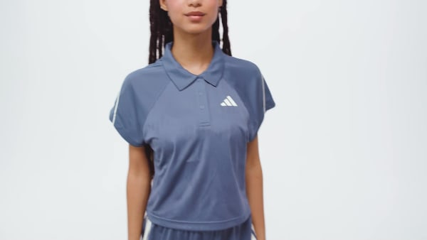 Blau Stadium 3-Streifen Tennis inspiriertes Jacquard Poloshirt