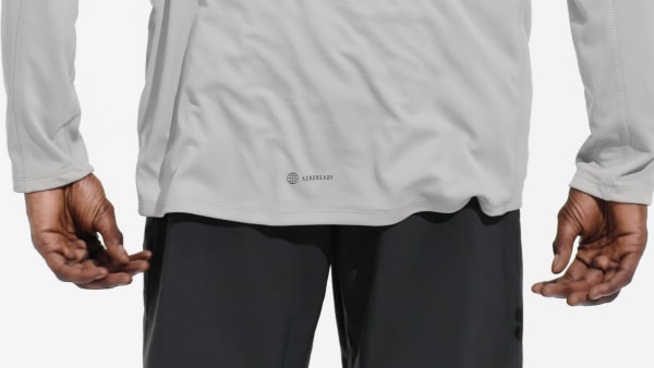 Gris T-shirt d'entraînement à manches longues et imprimé en PU