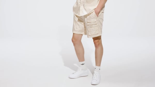 White Reveal Material Mix Shorts