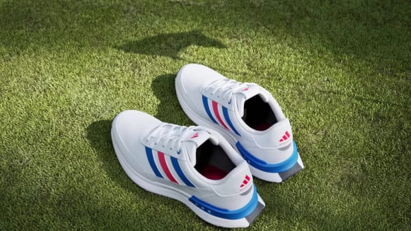 Adidas red white sales and blue golf shoes