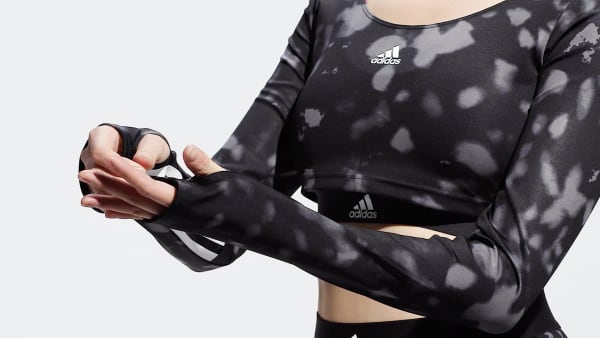 Sort Hyperglam Cut 3-Stripes Long Sleeve crop-top CE474