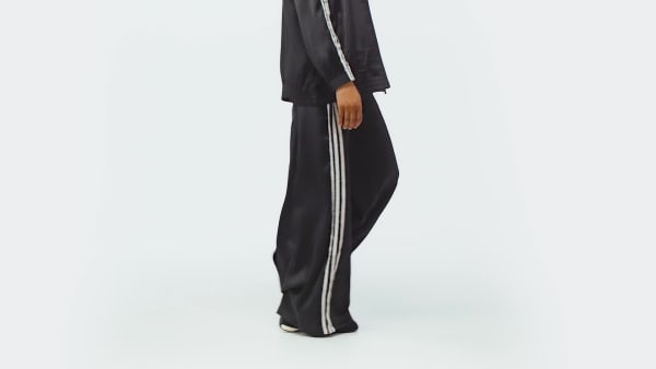 Sort adidas Originals Satin Wide Leg Ruffle 3-Stripes bukser